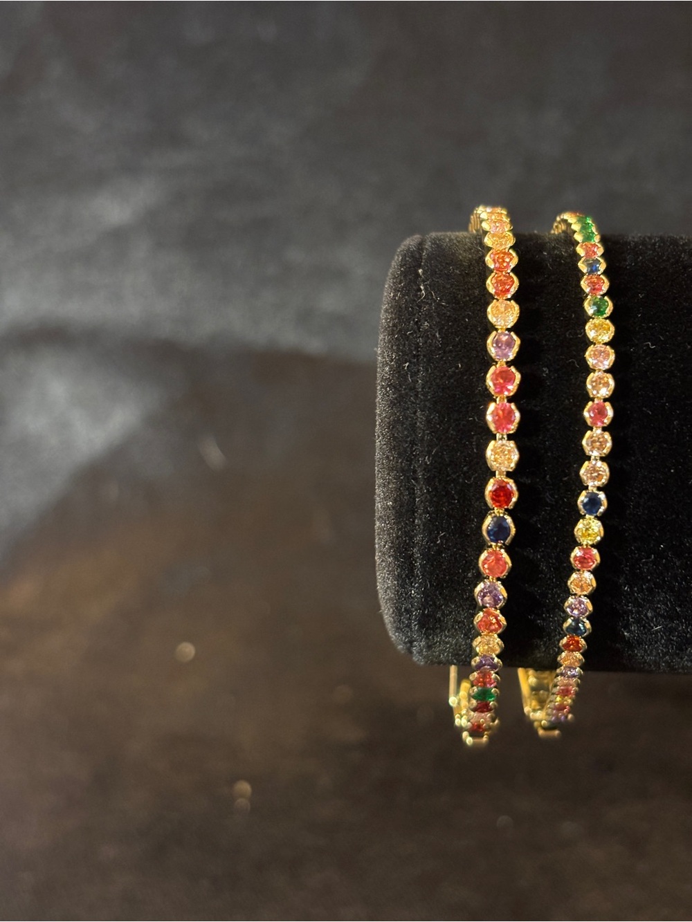Yellow Gold Multicolor Tennis Style CZ Bracelets 8in.